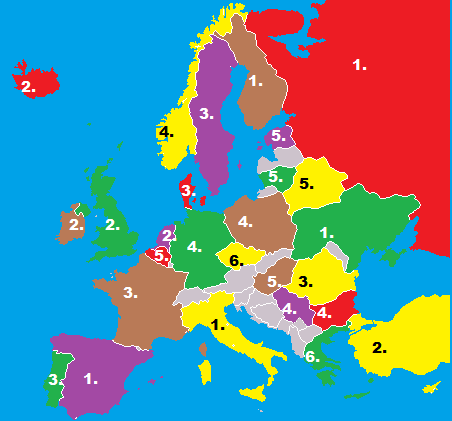 European Countries By Colours And Numbers Quiz By Kingtorres