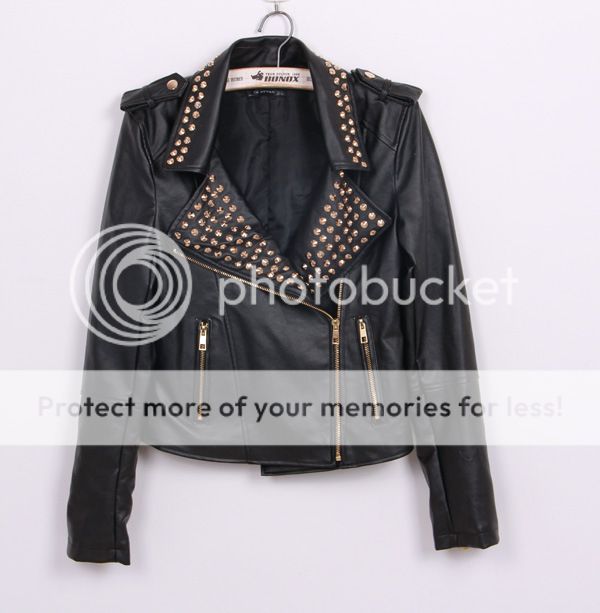 New Womens European Fashion Punk Motorcycle Rivet Leather Coat Jacket Black B359