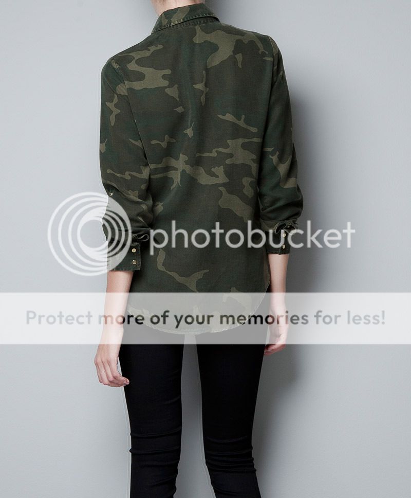 New Womens European Fashion Army Green Rivet Camouflage Long Sleeve Shirt B471