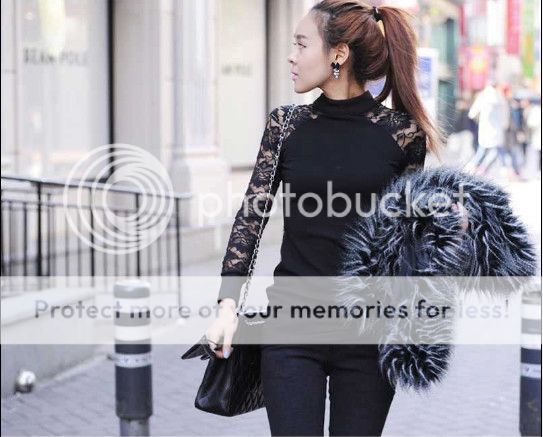 New Womens Korean Fashion Sexy Lace Hollow Long Sleeve Slim Dress Black E347