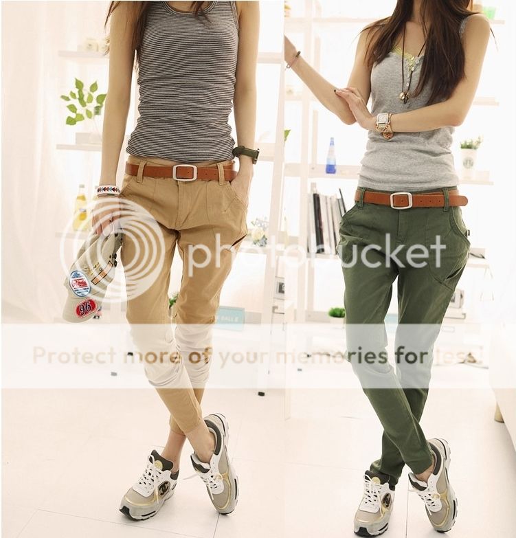 New Womens Korea Fashion Big Pocket Baggy Slim Pants 2 Colors No Belt E512