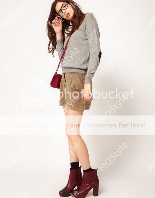 Womens Girl Fashion Loose Crewneck Heart Elbow Knit Long Sleeve Sweaters B2954