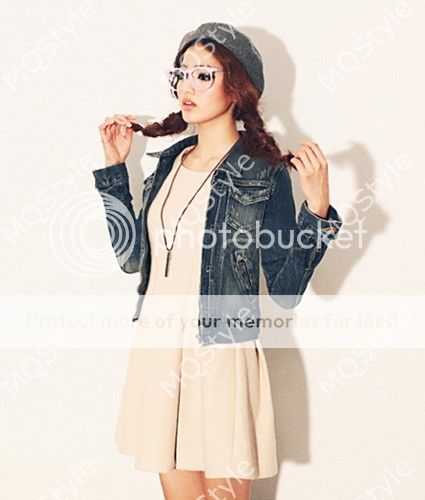 Womens European Fashion Denim Jean Collar Shrug High Waist Blazer Coat B3034C