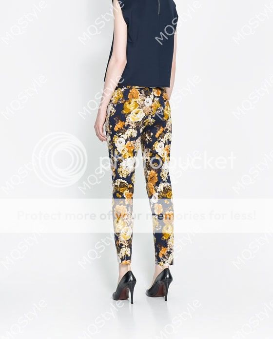 Womens European Fashion Casual Flower Print 9 10 Length Pencil Pants B3044