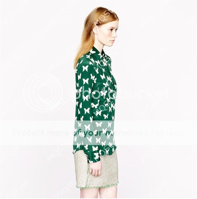 Womens European Fashion Collar Butterfly Print Long Sleeve Shirts Blouse B3139