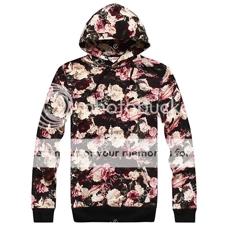 Mens Casual Flower Print Long Sleeve Hip Hop Stylish Hoodie Coat Jacket N532