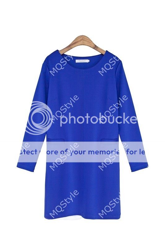 Womens Fashion 3 4 Sleeve Crewneck Casual Chic Pocket Mini Dress B3337