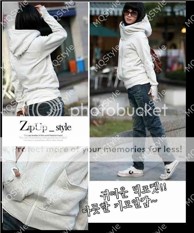 New Womens Korea Fashion Zip Pocket Hoodie sweat Coat Jacket 4 Colors E1008C