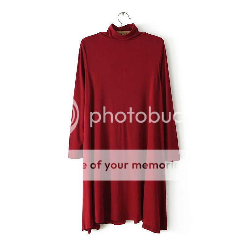 Womens European Fashion Turtleneck Long Sleeve Pleated Hem Dress 2 Color B3638