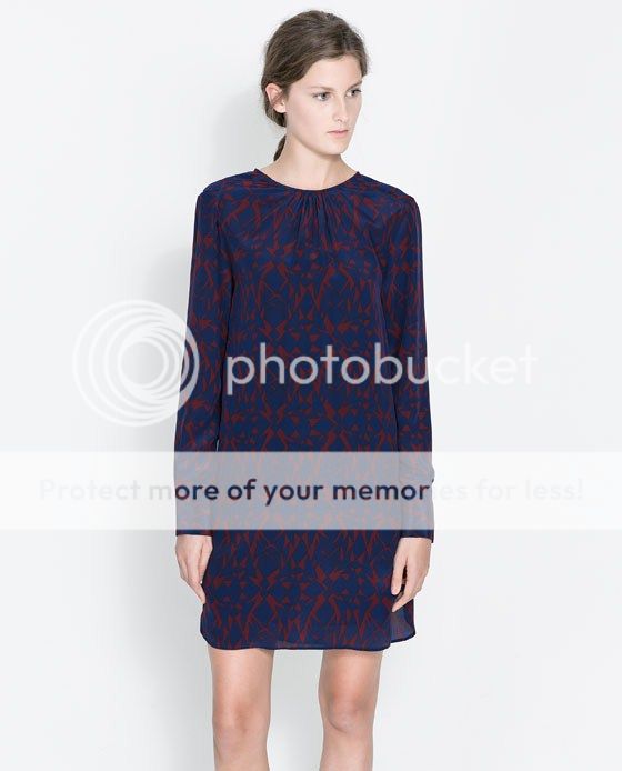Womens European Fashion Crewneck Geometry Print Long Sleeve Dress B3650MS