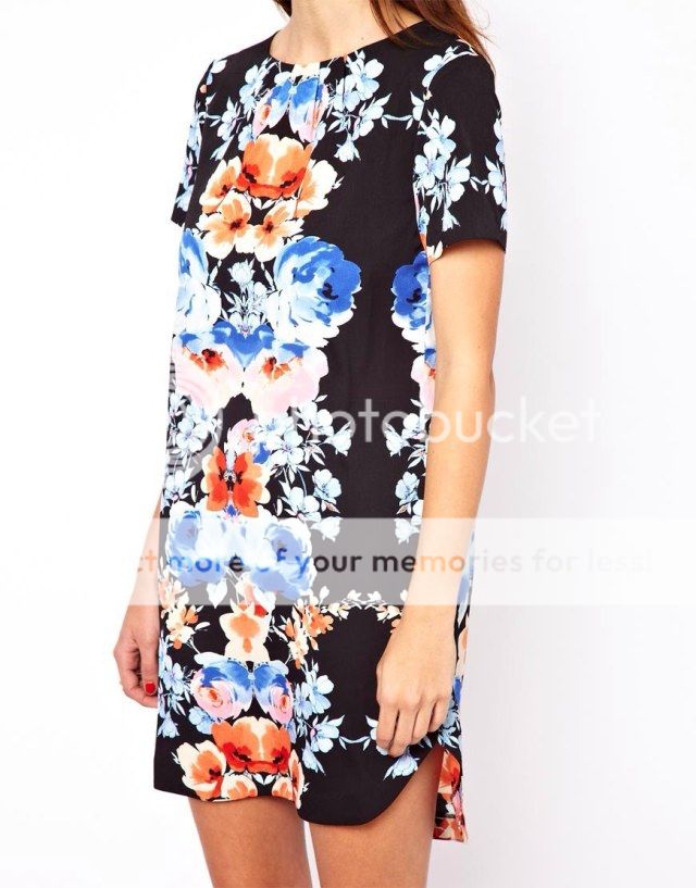 New Womens European Fashion Crewneck Short Sleeve Flower Print Dress B3680MS