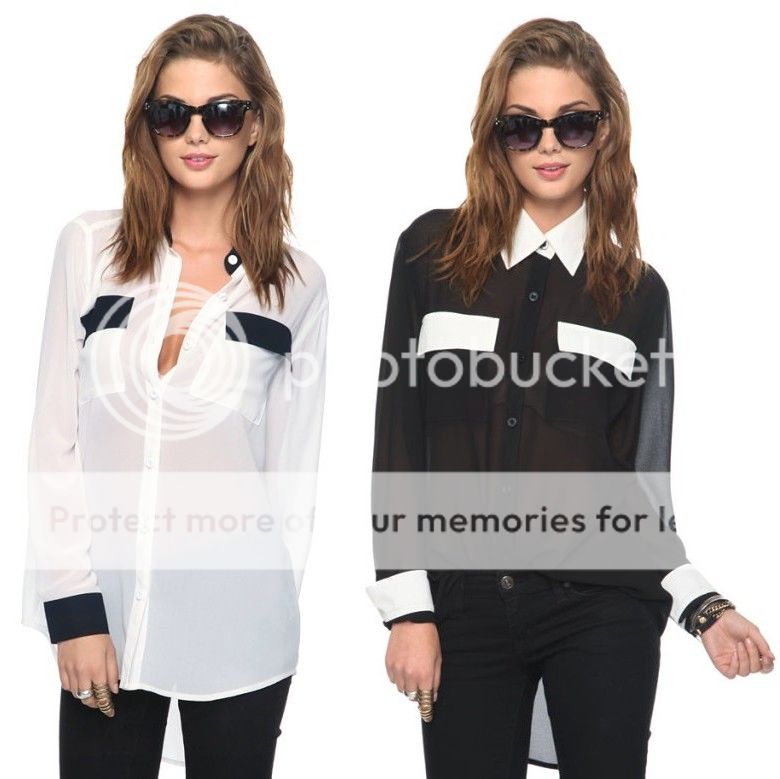 Womens European Fashion Collar Pocket Chiffon Long Sleeve Shirt Blouse B3995MS