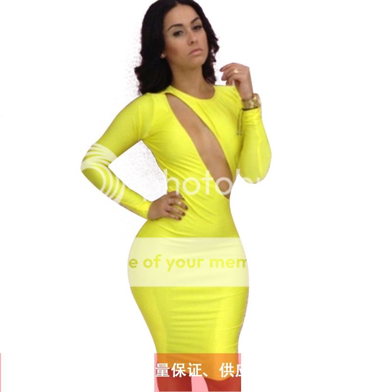 Women Sexy Clubwear Outfit Crewneck Long Sleeve Hollow Back Bandage Dress S227WD