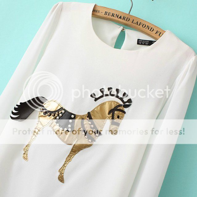 Womens European Fashion Crewneck Horse Print Long Sleeve Shirt Blouse B4017MS