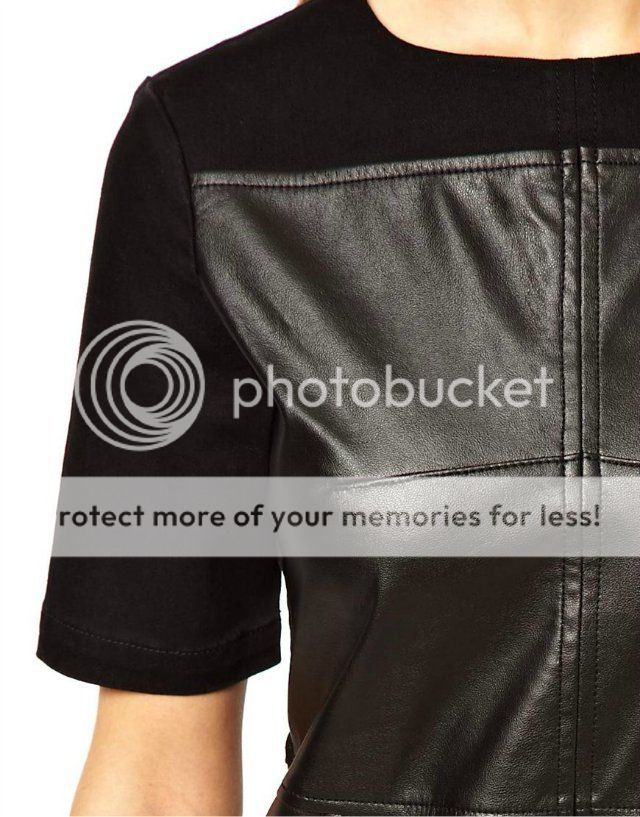 Womens European Fashion Crewneck PU Leather Back Zipper Mini Dress B4062MS