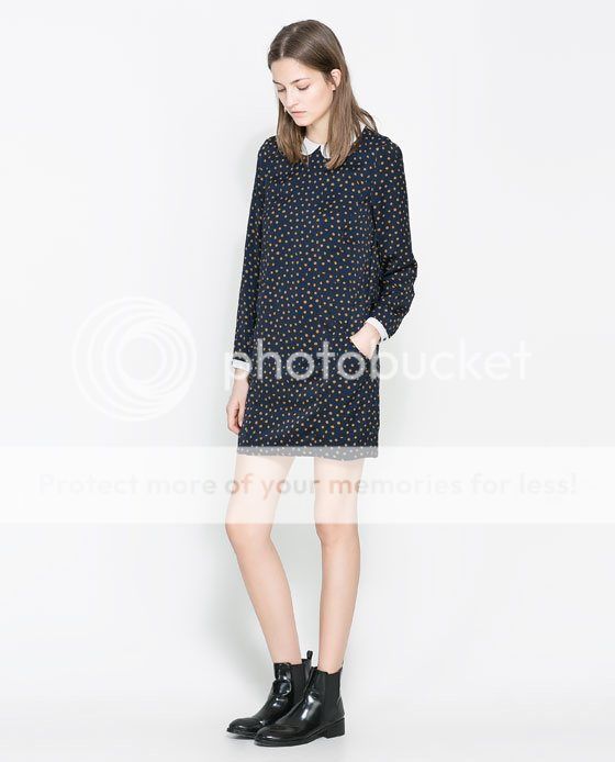 Womens European Fashion Doll Collar Dot Print Long Sleeve Mini Dress B4102