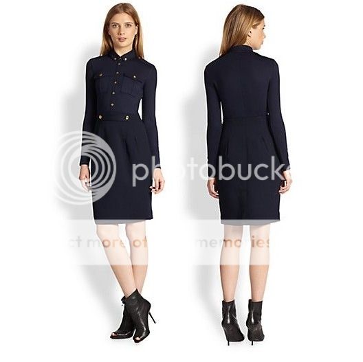Womens European Fashion Collar Single Breasted Long Sleeve Slim OL Dress B4106