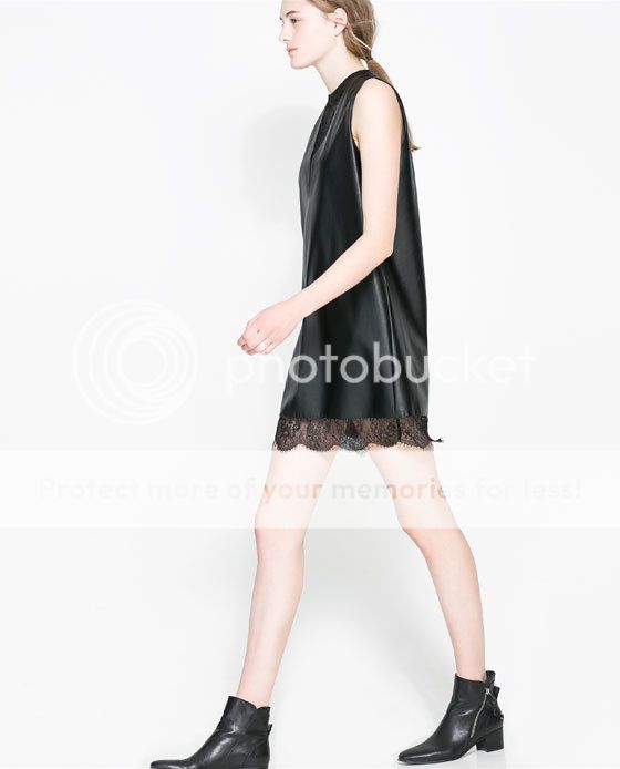 Womens European Fashion Sleeveless Lace V Neck PU Leather Mini Dress B4151MS