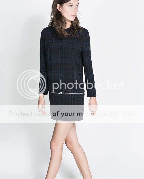 Womens European Fashion Crewneck Long Sleeve Grid Print Mini Dress B4179