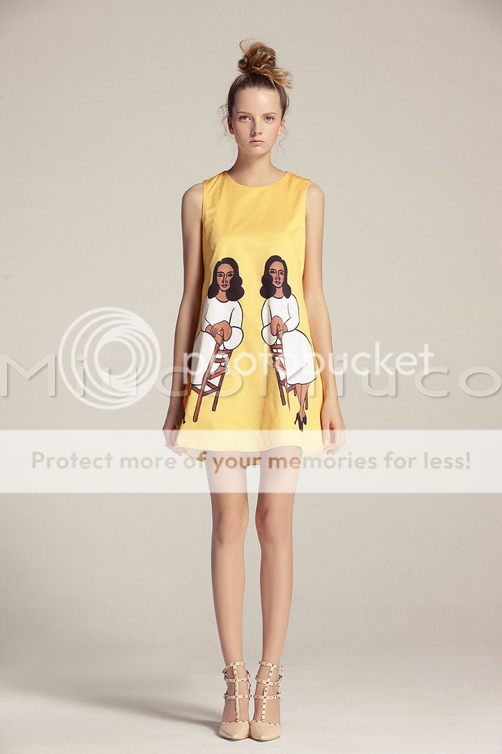Womens European Fashion People Printing Sleeveless Dress 3 Colors B1293ASD