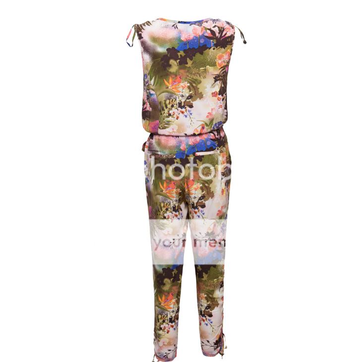 New Womens Fashion Chic Sleeveless V Neck Flower Print Jumpsuits Rompers B1308