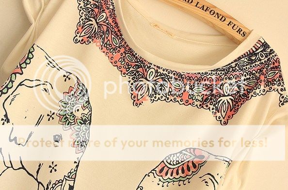 New Women European Fashion Elephant Print Cotton Short Sleeve T Shirt B1354
