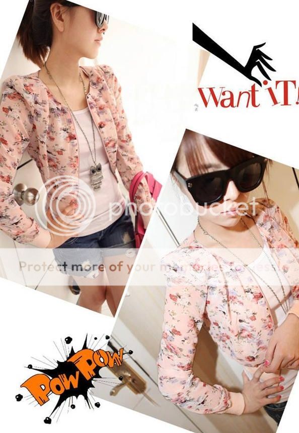 Womens Fashion OL Slim Flower Cherry Print Shrug Blazer Coat 3 Colors E648 TQ