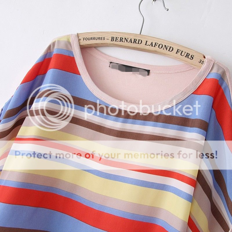 Women European Short Sleeve Loose Rainbow Stripe T Shirt 2 Colors B2026MK