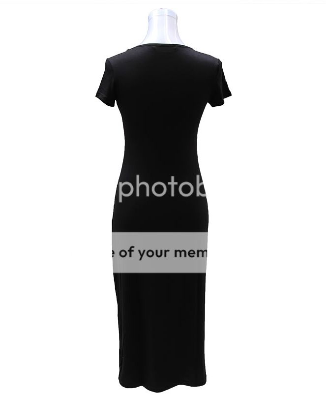 Women Europe Fashion Sweet Black Cat Print Short Sleeve Long Pencil Dress B2041