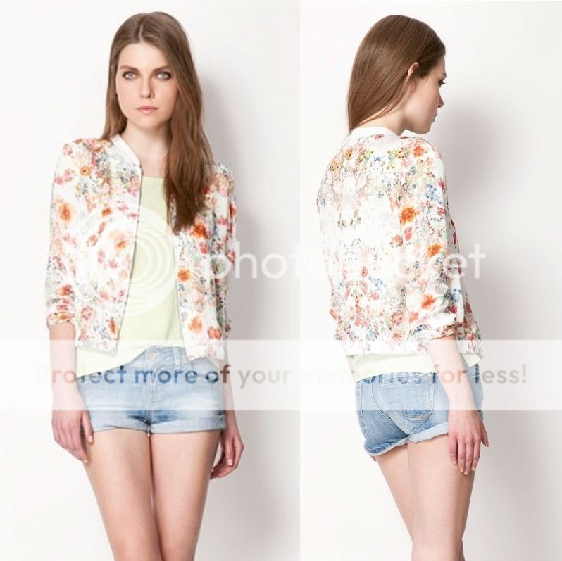 Womens European Fashion Chic Floral Print Long Sleeve Slim Jacket Blazer B2183MK