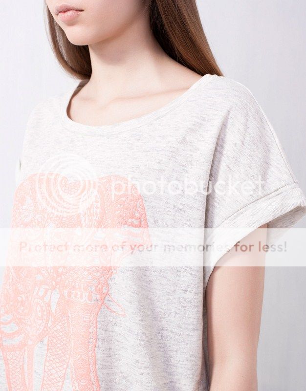 Women European Fashion Pink Elephant Print Short Sleeve Crewneck T Shirt B2200