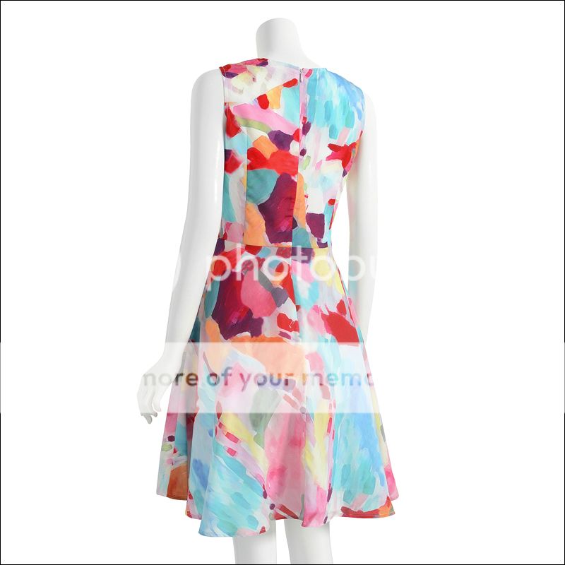 New Womens Fashion Fancy Colorful Geometry Print Big Hem Vest Mini Dress B2223