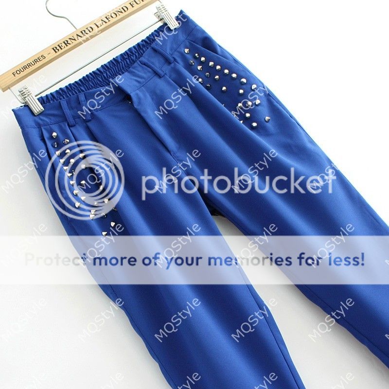 New Womens European Fashion Punk Rivets Pocket Casual Pants 2 Colors B2557