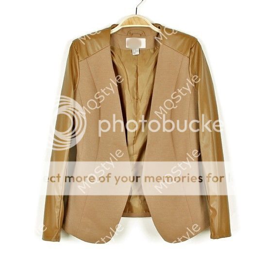Womens European Fashion PU Leather Splice Casual Coat Jacket 3 Colors B2633MK