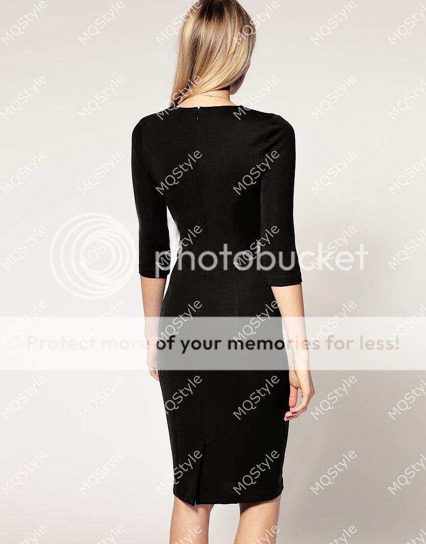 Womens Fashion U V Neck Short Sleeve Formal OL Sexy Bodycon Pencil Dress B2695SE