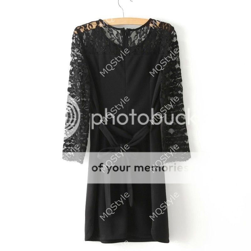 Womens Girls Fashion Hollow Embroidery Lace 7 10 Sleeve Sexy Mini Dress B2846