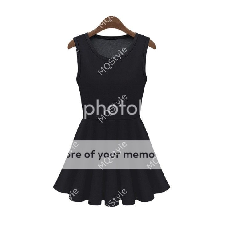 Womens Girls Fashion Crewneck Sleeveless Slim Vest Sexy Mini Dress B2854