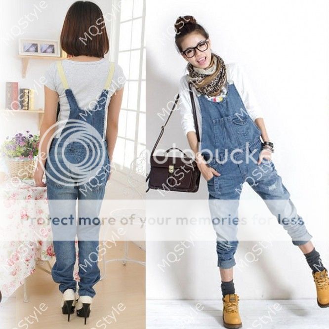 Hot Womens Washed Casual Hole Jumpsuit Romper Overall Jeans Denim Pants E865