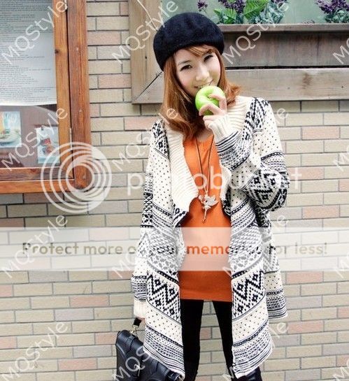 Women Irregular Oversized Loose Geometric Knit Cardigan Sweater Outwear E902