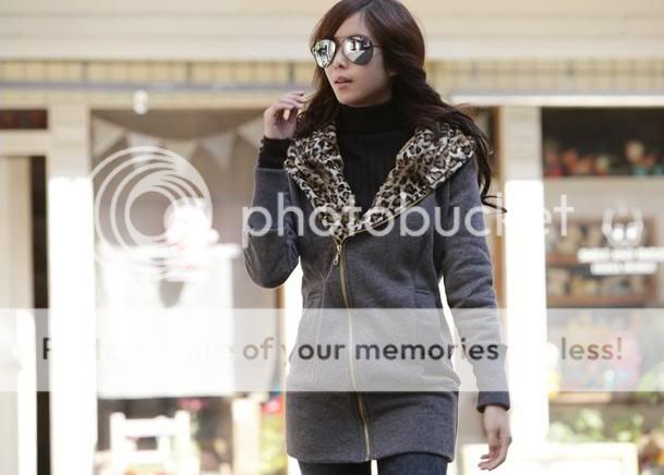 Women Korea Leopard fleece Hoodie Sweatshirt Jacket Coat Thicker Warm 