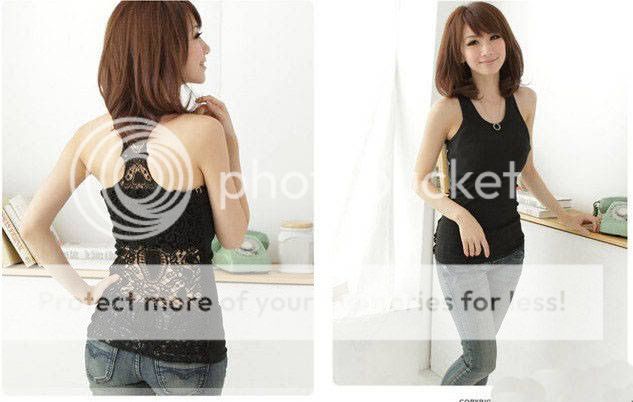 New Womens Fahsion Shirt Camisole Pierced Lace Top Hollow out Vest 2 